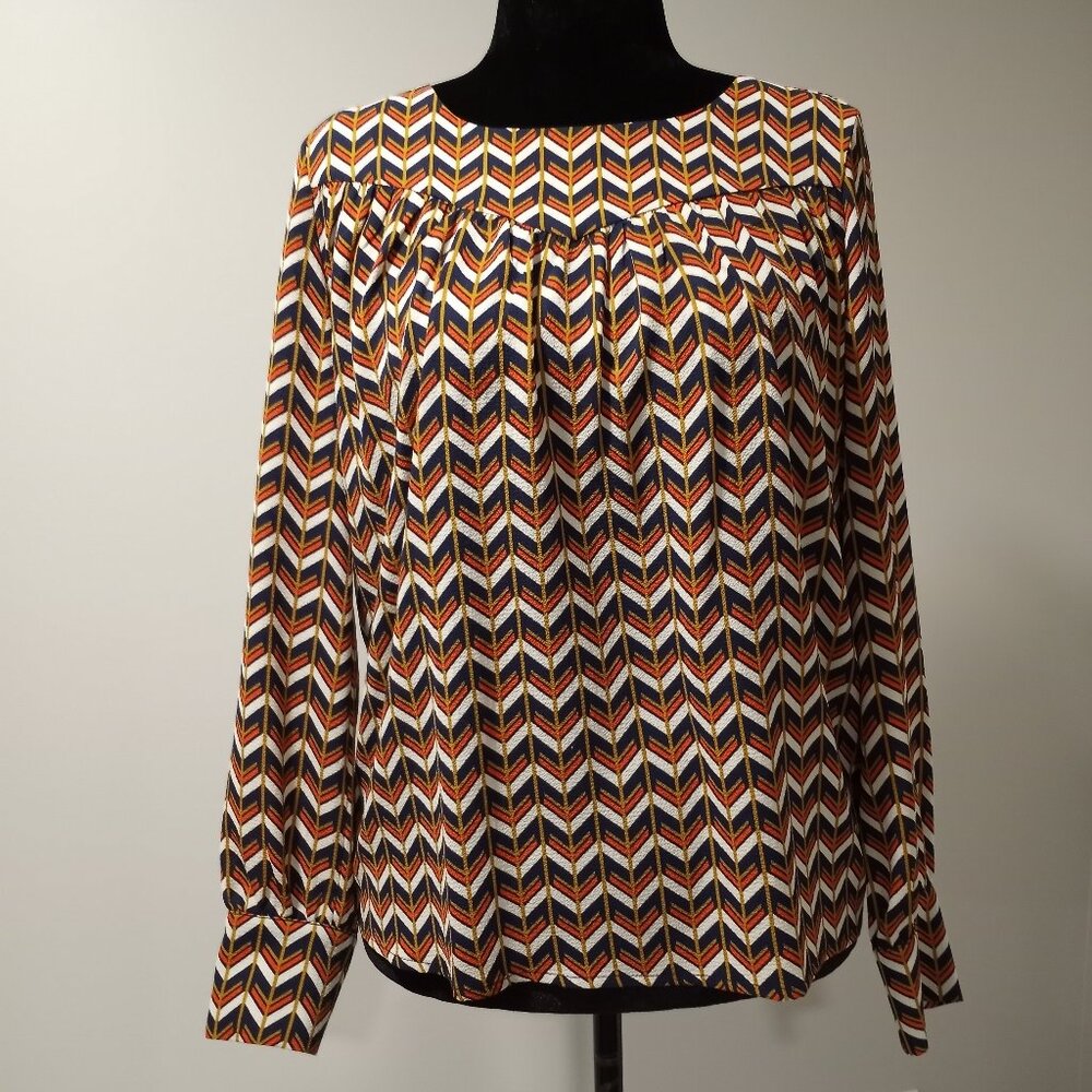FRANSA RUST|BLUE|CREAM GEOMETRIC PRINT LONGSLEEVE BLOUSE SIZE M